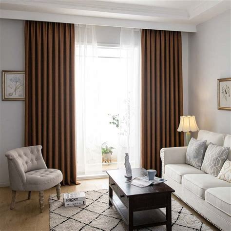 Modern Cotton Linen Curtain Solid Coffee Semi Blackout Curtain Living