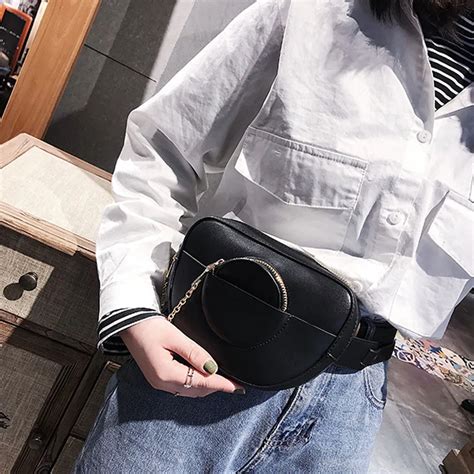 Fashion Women Waist Bag Casual Pu Leather Shoulder Bags Belt Zipper