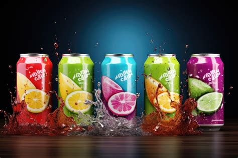 Premium Ai Image Soda Cans With Splash Mockup Ai Generated
