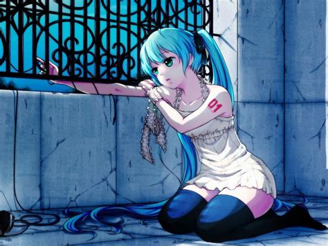 Sad Anime Girl Blue Eyes Hair Vocaloid Characters Wallpaper 1440x1080 458371 Wallpaperup