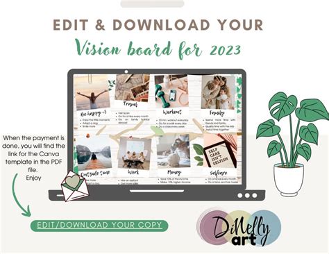 Editable Boho Vision Board Canva Template New Years Resolutions Vision