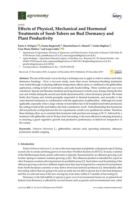 Pdf Effects Of Physical Mechanical And Hormonal Treatments Of Seed