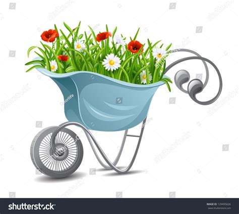 Gardening Wheelbarrow With Flowers Stock Vector Illustration 129495626