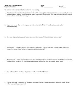 Students read and discuss martin luther king jr.'s letter from birmingham city jail with facilitation from teachers. Letter from birmingham jail worksheet answers. Part Three ...