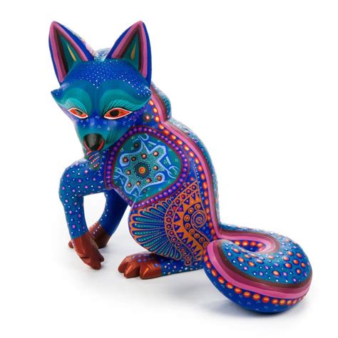 Blue Fox Oaxacan Alebrije Wood Carving Mexican Art Animal Sculpture