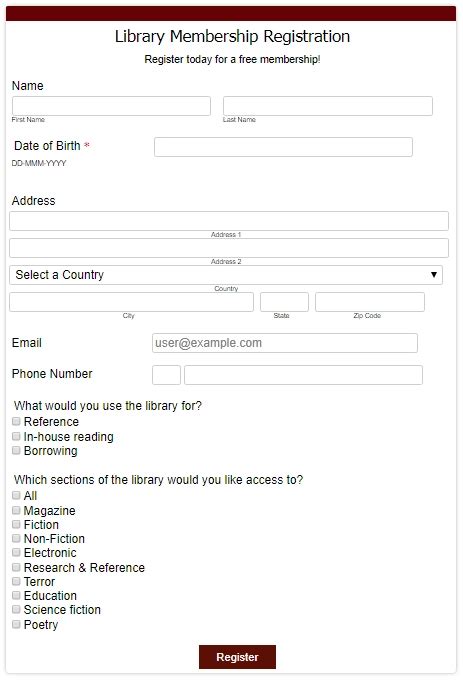 Library Membership Form Template Simplycast