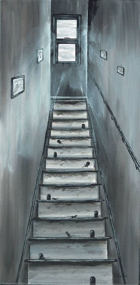 Upstairs Downstairs Painting Haunted House Drawing Scary Houses
