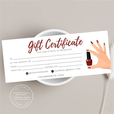 T Certificate Nail Salon Manicure T Card Editable Etsy
