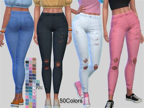 Created By Pinkzombiecupcakes Bellezza Ripped Denim Jeans Created For The Sims Available In