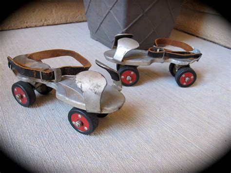 1950s Roller Skates Vtg Metal By Sears Red Silver W Leather