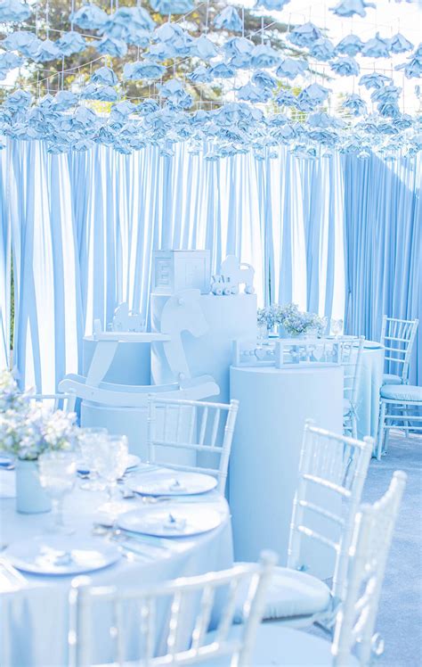 This table was designed in shades of teal, coral and yellow. The Ultimate Baby Blue Baby Shower — Eddie Zaratsian ...