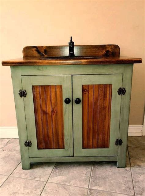 Country Pine Bathroom Vanity With Hammered Copper Sink 36 Inch Wide