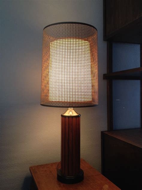 Vintage mid century atomic danish style rembrandt wood and brass table lamp. Mid Century Wood Lamp Woven Rattan Fiberglass Shades ...