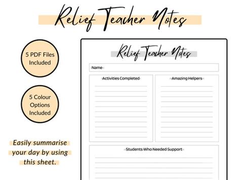 Reliefsubstitute Teacher Handover Notes Printable Planner Etsy Australia