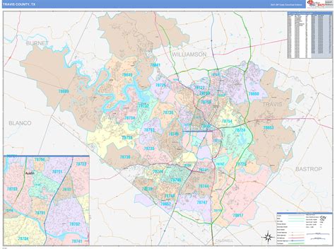 Travis County Tx Wall Map Color Cast Style By Marketmaps Mapsales