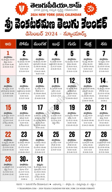 Telugu Calendar December New York Telugu Pedia
