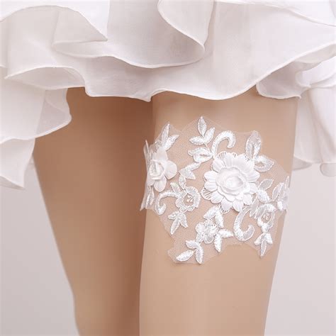 White Wedding Garter Embroidery Flower Sexy Leg Garters For Women