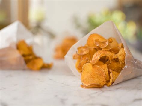 Scrub the potatoes under water until totally clean. Spicy Sweet Potato Chips Recipe | Ree Drummond | Food Network
