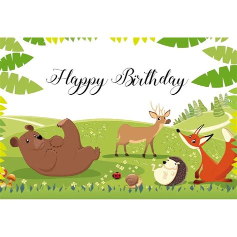 Dorcev 10x8ft Happy Birthday Backdrop Cartoon Animal World Jungle