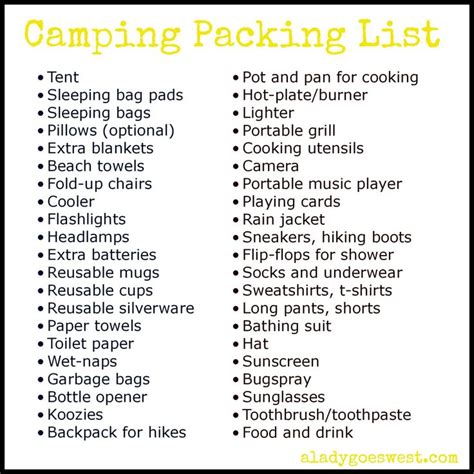 What You Need To Bring On A Camping Trip A Lady Goes West Camping Packing List Cabin Trip