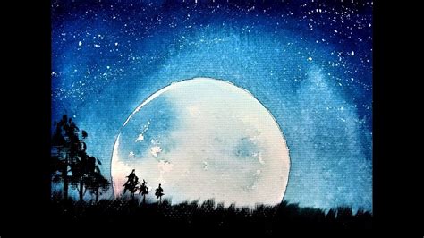 View 39 Watercolor Painting Easy Moonlight Scenery Drawing