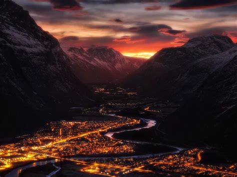 Valley Of Lights Norway City Lights At Night Photo
