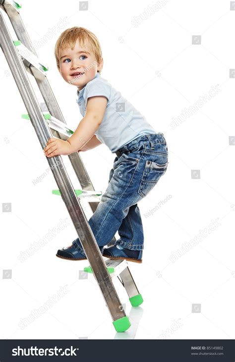 Cute Little Boy Climbing On A Ladder Stock Photo 85149802 Shutterstock