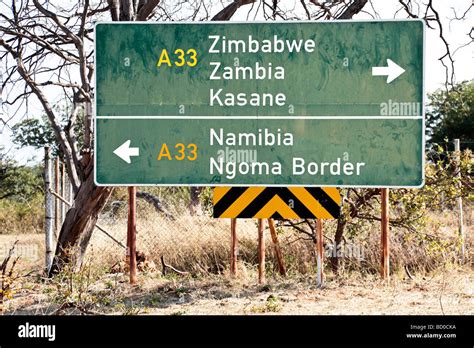 Road Sign In Northern Botswana Near Kasane An Area Where Four