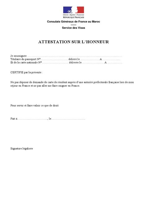 Attestation Sur Honneur Pdf Pdf