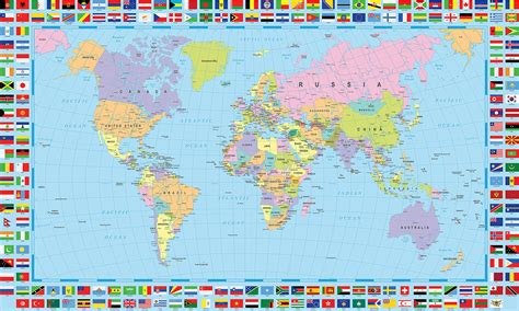 Buy World Map Poster With Country Flags 48x24 Inches Political