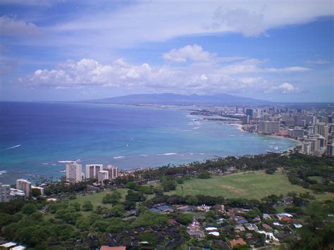 View From Diamond Head Volcano Oahu Surfers Paradise Waikiki Beach