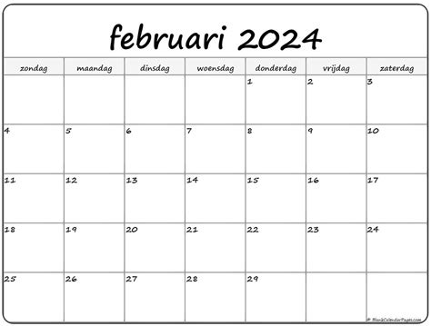 Februari 2024 Kalender Nederlandse Kalender Februari