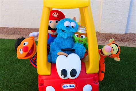 Cookie Monster Driving Cozy Coupe With Super Mario Sesame Street