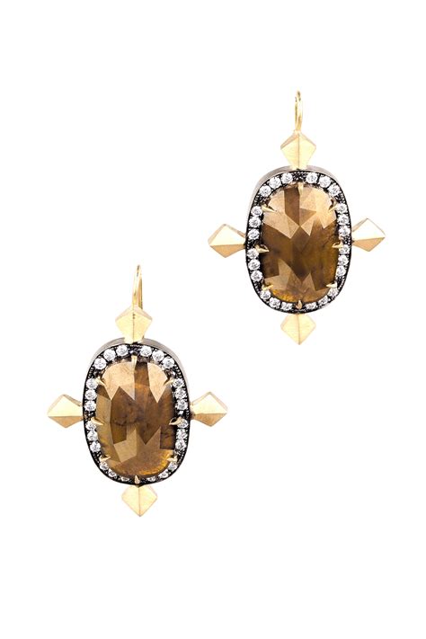 sylva and cie 18k gold rough diamond drop earrings