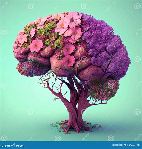 A Beautifully Illustrated Human Brain Tree Blossoming With Flowers As A