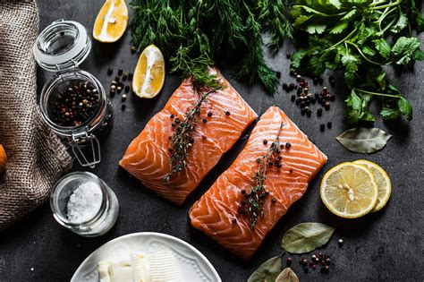 Raw Salmon Fillets And Ingredients For Cooking Free Stock Photo Picjumbo