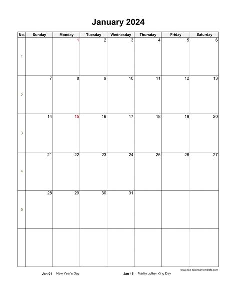 2024 January Calendar Page Template Download Printfree Calendar 2024
