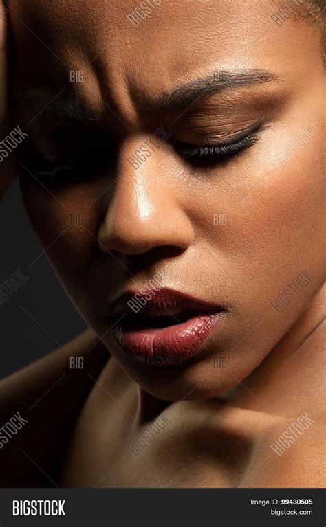 Close Face Sad Black Girl On Black Image And Photo Bigstock