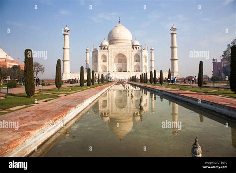 Taj Mahal Agra Uttar Pradesh India With Reflection In The Garden