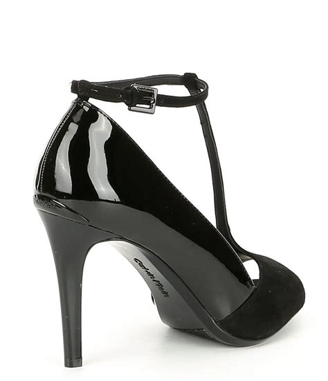 Calvin Klein Womens Nicolette Peep Toe T Strap Classic Pumps Black
