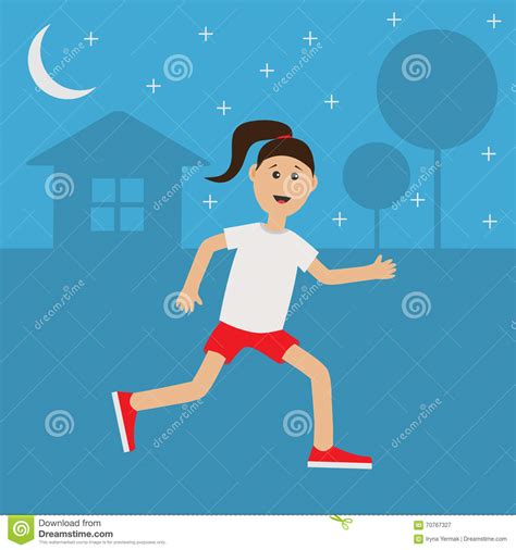 Funny Cartoon Running Girl Cute Run Woman Night Summer