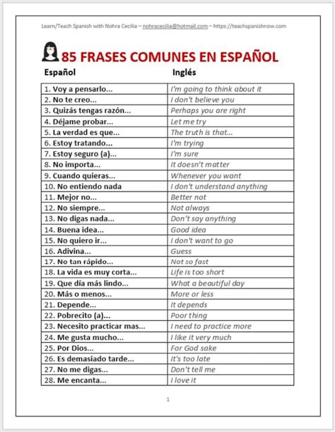 3 Páginas De Frases En Español Más Comunes Etsy España Basic