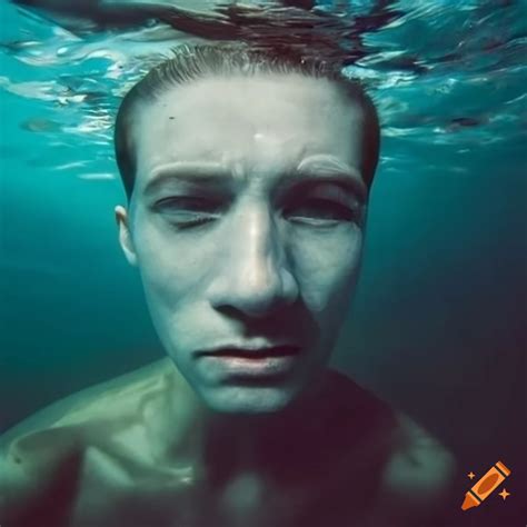man s face underwater
