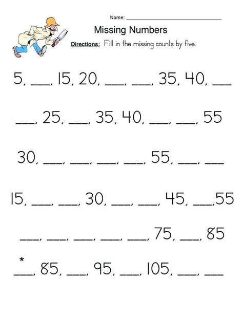1st Grade Math Worksheet Missing Numbers By 5 Printable Coloring Pages