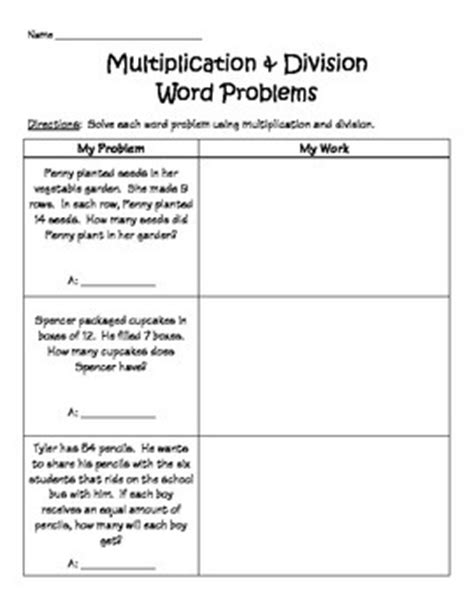 Word problems requiring multiplication or division to solve. Multiplication & Division Word Problem Worksheet (3.OA.D8 ...