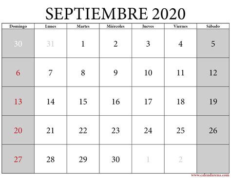 Plantillas Imprimibles Del Calendario De Septiembre De 2020 Con Notas