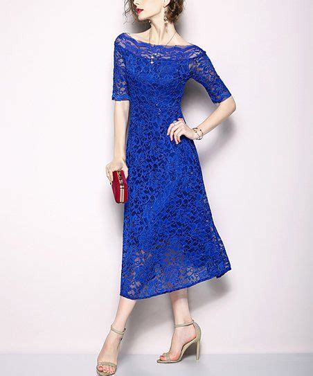 Coeur De Vague Blue Lace Boatneck Dress Women Dresses Retro