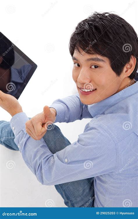 Asian Man Holding Tablet Computer Stock Image Image Of Male