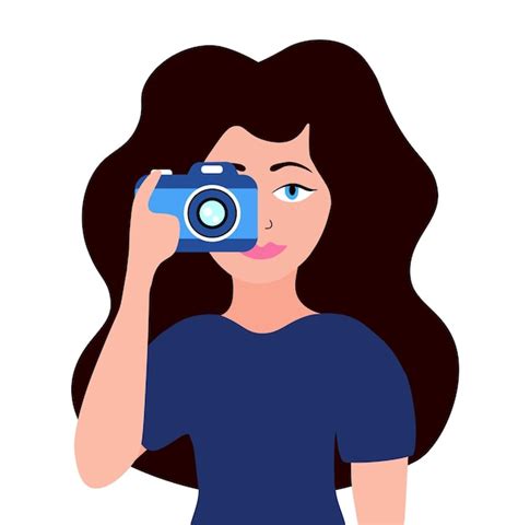 Premium Vector Girl Photographer Holds A Camera And Takes Picture