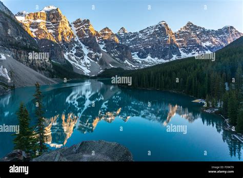 Moraine Lake During Sunset Banff National Park Canadian Rockies Stock